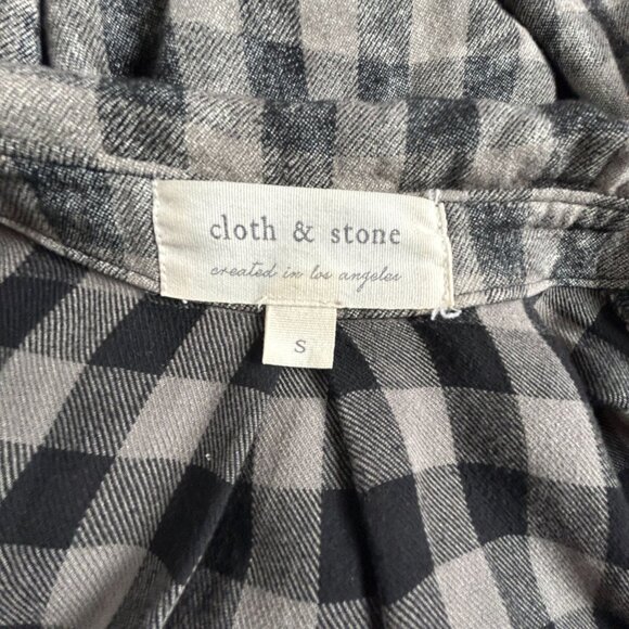 Cloth & Stone Womens Gray Black Checkered Fringe Trim Button Down Shirt Small - Picture 3 of 8